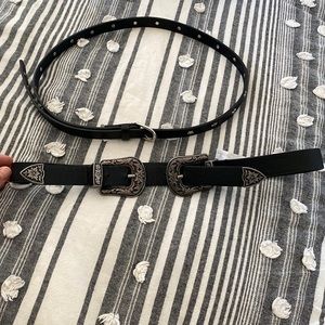 Bundle of 2 belts- double buckle and star studs